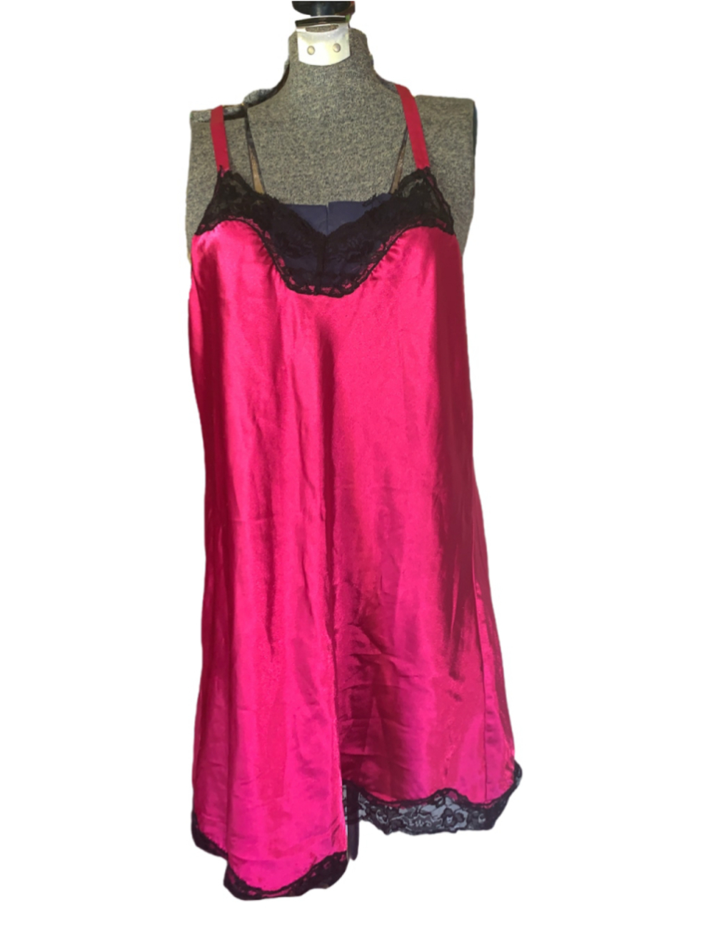 Women's George Plus Size 1X Pink and Black Lace Chemise